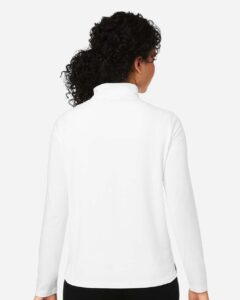 Devon & Jones DG425W Women’s Raleigh Stretch Quarter-Zip Pullover – White (on model back)