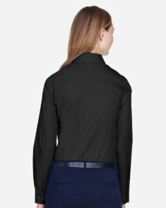 Devon & Jones D620W Women’s Crown Collection® Broadcloth Woven Dress Shirt – Black (on model back)