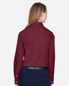 Devon & Jones D620W Women’s Crown Collection® Broadcloth Woven Dress Shirt – Burgundy (on model back)