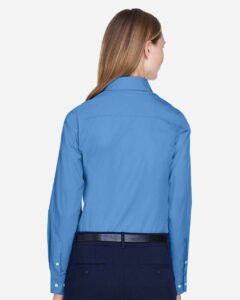 Devon & Jones D620W Women’s Crown Collection® Broadcloth Woven Dress Shirt – French Blue (on model back)