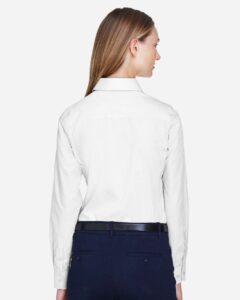 Devon & Jones D620W Women’s Crown Collection® Broadcloth Woven Dress Shirt – White (on model back)