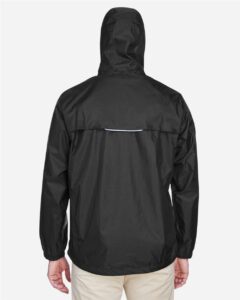 CORE365 88185 Men’s Climate Seam Sealed Lightweight Variegated Ripstop Jacket – Black (on model back)