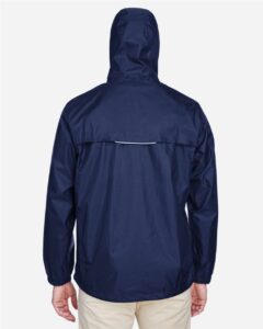 CORE365 88185 Men’s Climate Seam Sealed Lightweight Variegated Ripstop Jacket – Classic Navy (on model back)