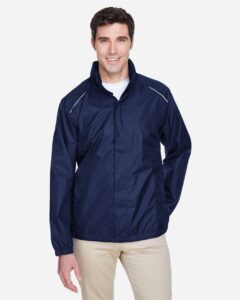 CORE365 88185 Men’s Climate Seam Sealed Lightweight Variegated Ripstop Jacket – Classic Navy (on model)