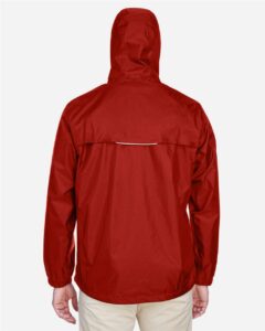 CORE365 88185 Men’s Climate Seam Sealed Lightweight Variegated Ripstop Jacket – Classic Red (on model back)