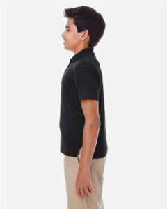CORE365 88181Y Youth Origin Performance Piqué Polo – Black (on model side)