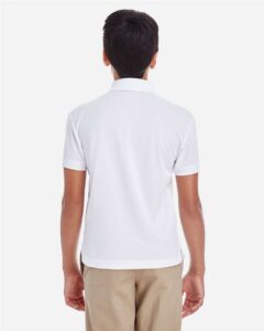 CORE365 88181Y Youth Origin Performance Piqué Polo – White (on model back)