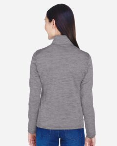 Devon & Jones DG798W Women’s Newbury Mélange Fleece Quarter-Zip Pullover – Dark Grey Heather (on model back)