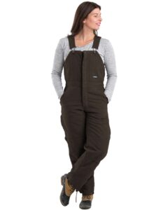 Berne Apparel WB515 Women’s Softstone Duck Insulated Bib Overall – Dark Brown (on model)