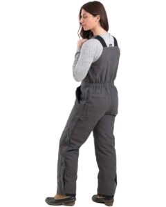 Berne Apparel WB515 Women’s Softstone Duck Insulated Bib Overall – Titanium (on model back)