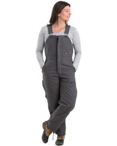 Berne Apparel WB515 Women’s Softstone Duck Insulated Bib Overall – Titanium (on model)