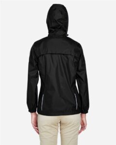 CORE365 78185 Women’s Climate Seam-Sealed Lightweight Variegated Ripstop Jacket – Black (on model back)