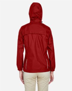 CORE365 78185 Women’s Climate Seam-Sealed Lightweight Variegated Ripstop Jacket – Classic Red (on model back)