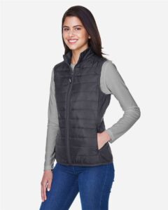 CORE365 CE702W Women’s Prevail Packable Puffer Vest – Carbon (on model side)