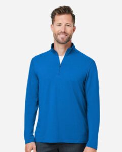 Devon & Jones DG425 Men’s Raleigh Stretch Quarter-Zip Pullover – French Blue (on model)