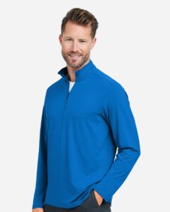 Devon & Jones DG425 Men’s Raleigh Stretch Quarter-Zip Pullover – French Blue (on model side)
