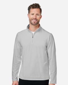 Devon & Jones DG425 Men’s Raleigh Stretch Quarter-Zip Pullover – Grey (on model)