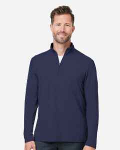 Devon & Jones DG425 Men’s Raleigh Stretch Quarter-Zip Pullover – Navy (on model)