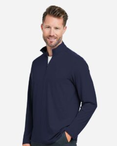 Devon & Jones DG425 Men’s Raleigh Stretch Quarter-Zip Pullover – Navy (on model side)