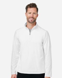 Devon & Jones DG425 Men’s Raleigh Stretch Quarter-Zip Pullover – White (on model)