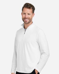 Devon & Jones DG425 Men’s Raleigh Stretch Quarter-Zip Pullover – White (on model side)