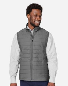 Devon & Jones DG706 Men’s New Classics® Charleston Hybrid Vest – Graphite Melange/ Graphite (on model)