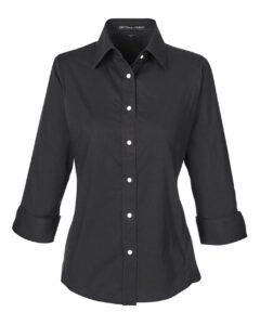 Devon & Jones DP625W Women’s Perfect Fit™ Three-Quarter Sleeve Stretch Poplin Dress Shirt – Black
