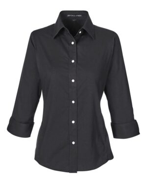 Devon & Jones DP625W Women’s Perfect Fit™ Three-Quarter Sleeve Stretch Poplin Dress Shirt – Black