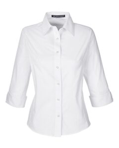 Devon & Jones DP625W Women’s Perfect Fit™ Three-Quarter Sleeve Stretch Poplin Dress Shirt – White