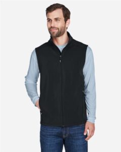 CORE365 CE701 Men’s Cruise Two-Layer Fleece Bonded Soft Shell Vest – Black (on model)