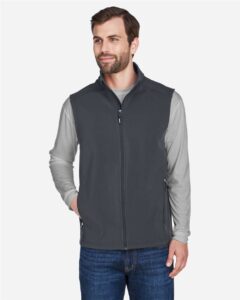 CORE365 CE701 Men’s Cruise Two-Layer Fleece Bonded Soft Shell Vest – Carbon (on model)