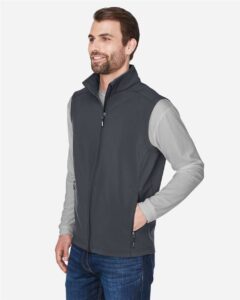 CORE365 CE701 Men’s Cruise Two-Layer Fleece Bonded Soft Shell Vest – Carbon (on model side)