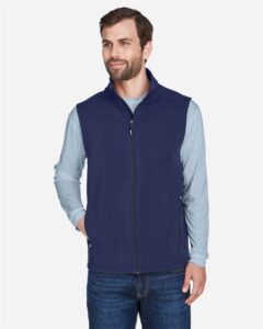 CORE365 CE701 Men’s Cruise Two-Layer Fleece Bonded Soft Shell Vest – Classic Navy (on model)
