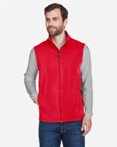 CORE365 CE701 Men’s Cruise Two-Layer Fleece Bonded Soft Shell Vest – Classic Red (on model)