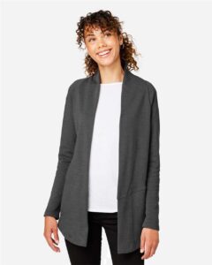 Devon & Jones DG481W Women’s New Classics® Charleston Cardigan – Black Melange (on model)