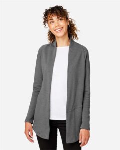 Devon & Jones DG481W Women’s New Classics® Charleston Cardigan – Graphite Melange (on model)