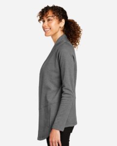 Devon & Jones DG481W Women’s New Classics® Charleston Cardigan – Graphite Melange (on model side)