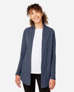 Devon & Jones DG481W Women’s New Classics® Charleston Cardigan – Navy Melange (on model)