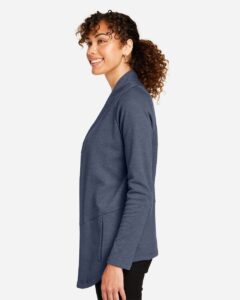 Devon & Jones DG481W Women’s New Classics® Charleston Cardigan – Navy Melange (on model side)