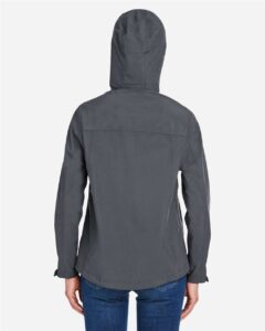 CORE365 CE712W Women’s Barrier Packable Rain Jacket – Carbon (on model back)