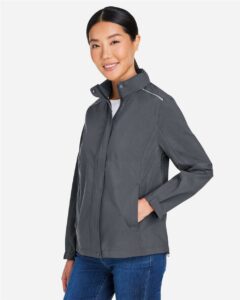 CORE365 CE712W Women’s Barrier Packable Rain Jacket – Carbon (on model side)