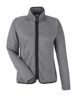 CORE365 CE72W Women’s Venture Heathered Stripe Full-Zip Jacket – Black/ White