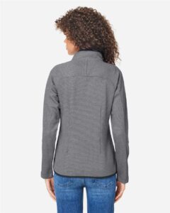 CORE365 CE72W Women’s Venture Heathered Stripe Full-Zip Jacket – Black/ White (on model back)