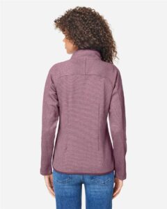 CORE365 CE72W Women’s Venture Heathered Stripe Full-Zip Jacket – Burgundy/ White (on model back)
