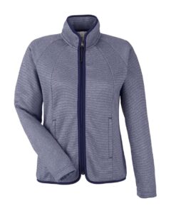 CORE365 CE72W Women’s Venture Heathered Stripe Full-Zip Jacket – Classic Navy/ White