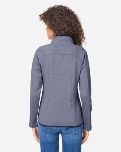 CORE365 CE72W Women’s Venture Heathered Stripe Full-Zip Jacket – Classic Navy/ White (on model back)