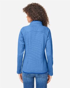 CORE365 CE72W Women’s Venture Heathered Stripe Full-Zip Jacket – True Royal/ White (on model back)