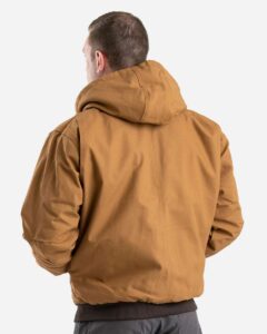 Berne Apparel HJ51T Men’s Tall Highland Washed Cotton Duck Hooded Jacket – Brown Duck (on model back)