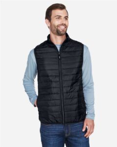 CORE365 CE702 Men’s Prevail Packable Puffer Vest – Black (on model)