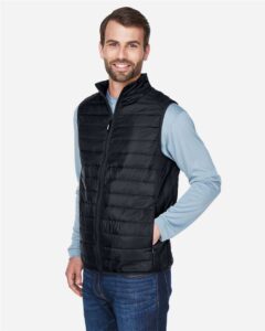 CORE365 CE702 Men’s Prevail Packable Puffer Vest – Black (on model side)
